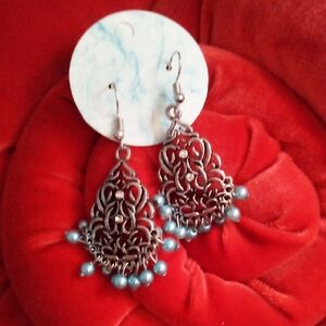Silver and Blue Dangle Earrings